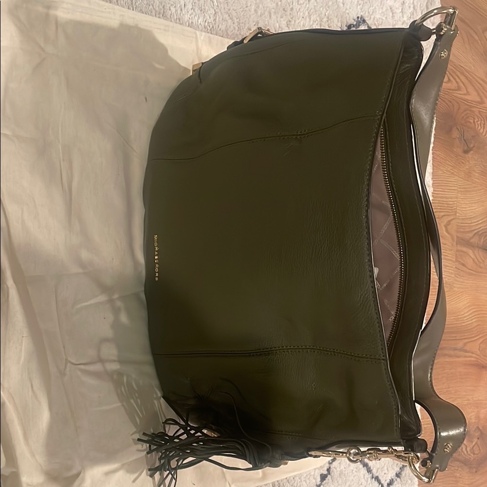 Michael Kors Olive Green Leather Shoulder Bag